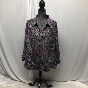 Cato Animal Print Jacket Womens 22-24W Gray Purple Full Zip Collared Long Sleeve